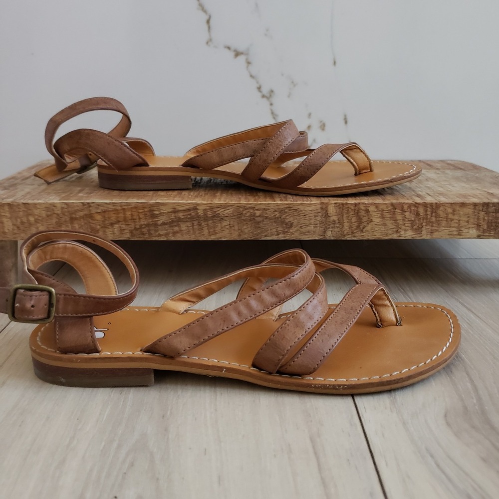 Nordstrom BP Sandals Womens 6 Brown Vegan Gladiator Flat Shoes